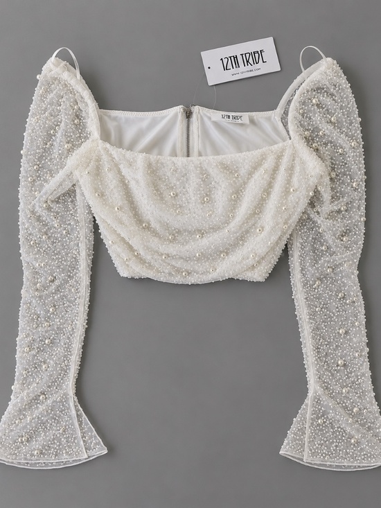 12th Tribe Tops - 12th Tribe Pearl Beaded Long Sleeve Crop Top – Size M NWT